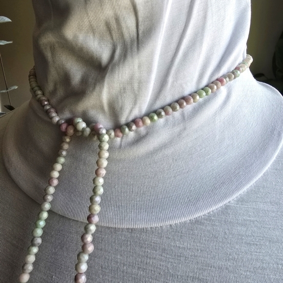 Elegant Multicolor Beaded Stone Lariat Necklace Purple Green Pink - Picture 6 of 9